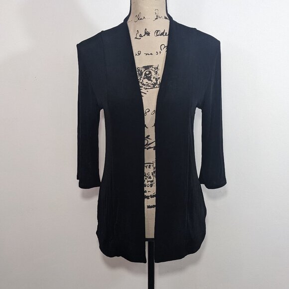 Chico's Travelers Black 3/4 Sleeve Open Slinky Knit Cardigan Sz 0 US S - Picture 1 of 12